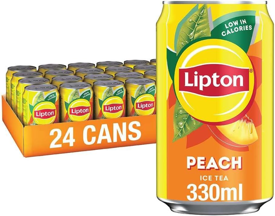 Lipton​ Peach Ice Tea Can 330 ml​ (Pack of 24), low calorie​ soft drink​, 100% black tea extract​