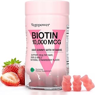 Biotin 10000mcg Hair Growth Gummies - Vegan Biotin Supplement Supports Healthy Hair, Skin and Nails, Non-GMO Hair Vitamin Gummy for Women Men Strawberry 60 Bears