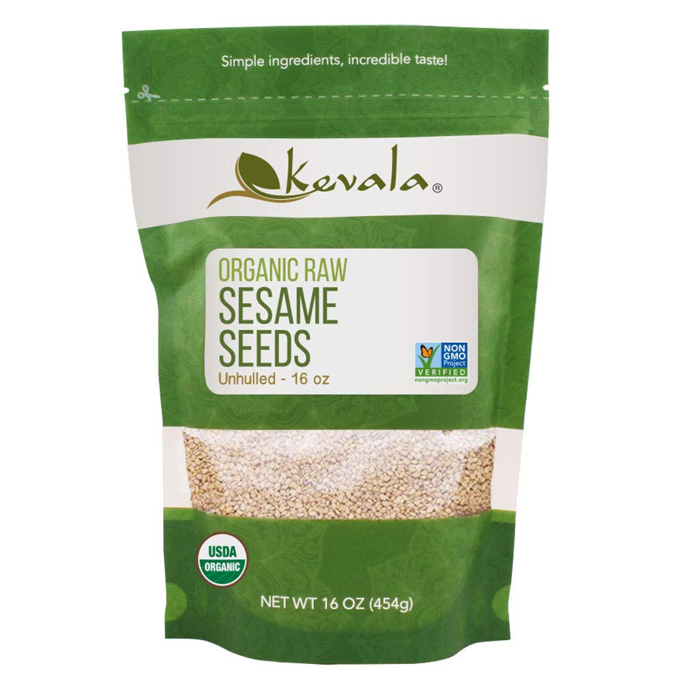 Kevala Organic Raw Sesame Seeds – 16 oz – 1 Lb – Organic Seeds to Eat – White Sesame – Unhulled – For Cooking – Gluten Free - Vegan