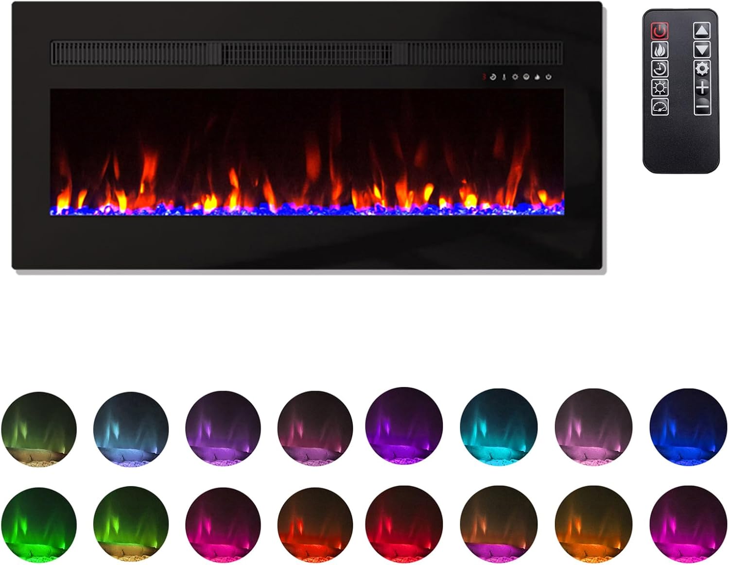Panana 40-60" Electric Insert Fire, Recessed LED Fireplace 12 Flame Colors Effect Wall/Inset Mounted Fire, Black (60")