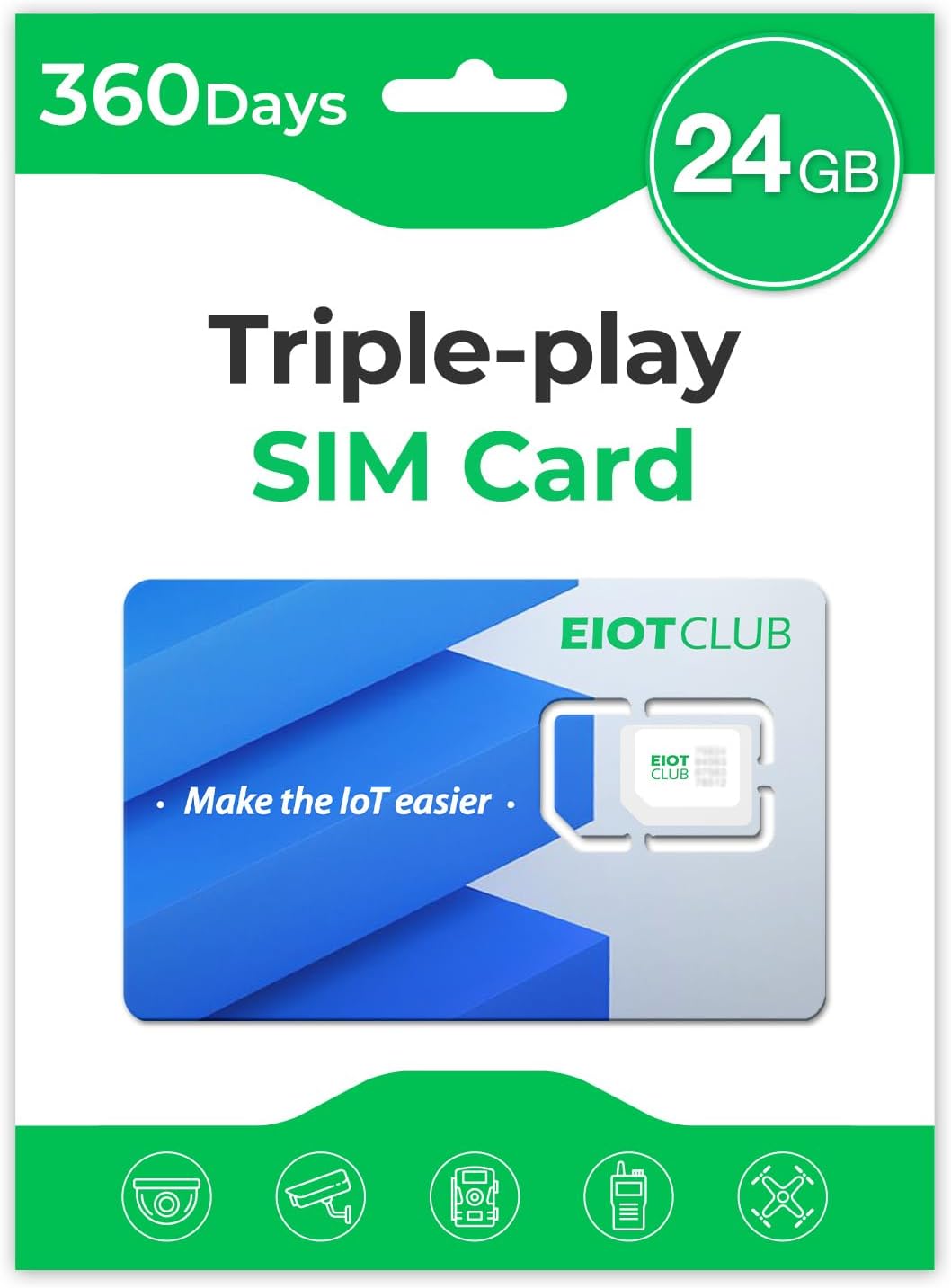 EIOTCLUB Data SIM Card Triple Play for 360 Days - No Contract, Support Unlocked Security Solar and Hunting Trail Game Cameras IoT Device(USA Coverage, Triple Cut 3-in-1)
