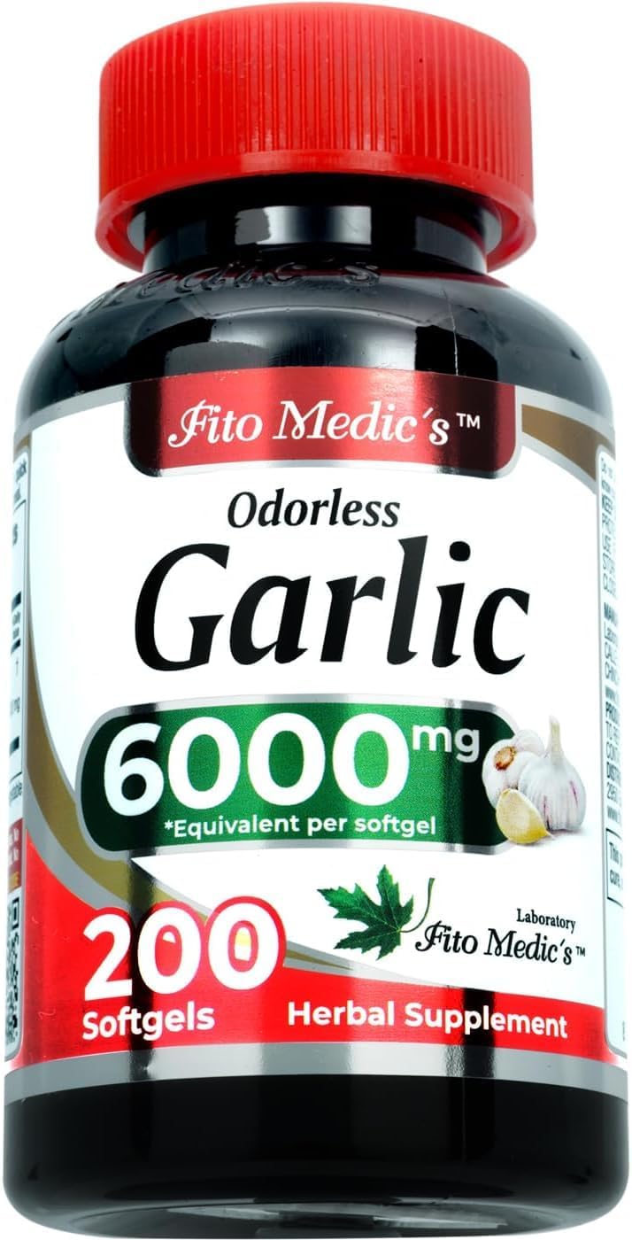 FITO MEDIC'S Lab | Garlic Supplements | Garlic Pills | 6000 mg Equivalent 200 Capsules | Odorless Garlic | Odorless Garlic Softgels | Ultra high Absorption