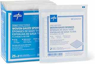 Medline Woven Gauze Sponges, Sterile, 12-Ply, 4 x 4 Inches, Box of 50