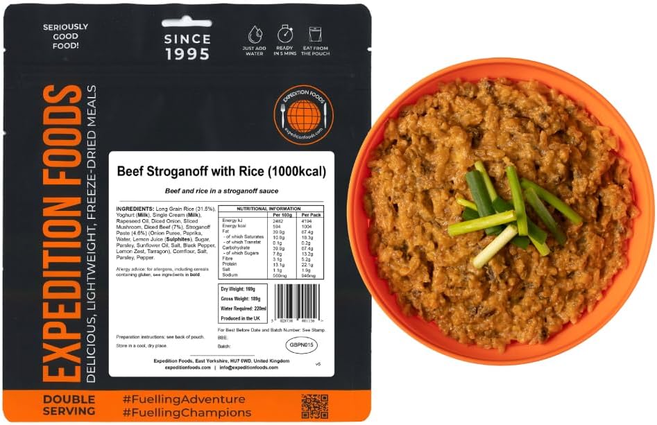 EXPEDITION FOODS Beef Stroganoff with Rice (Double Serving / 1000KCAL) | Freeze-Dried Camping & Hiking Food