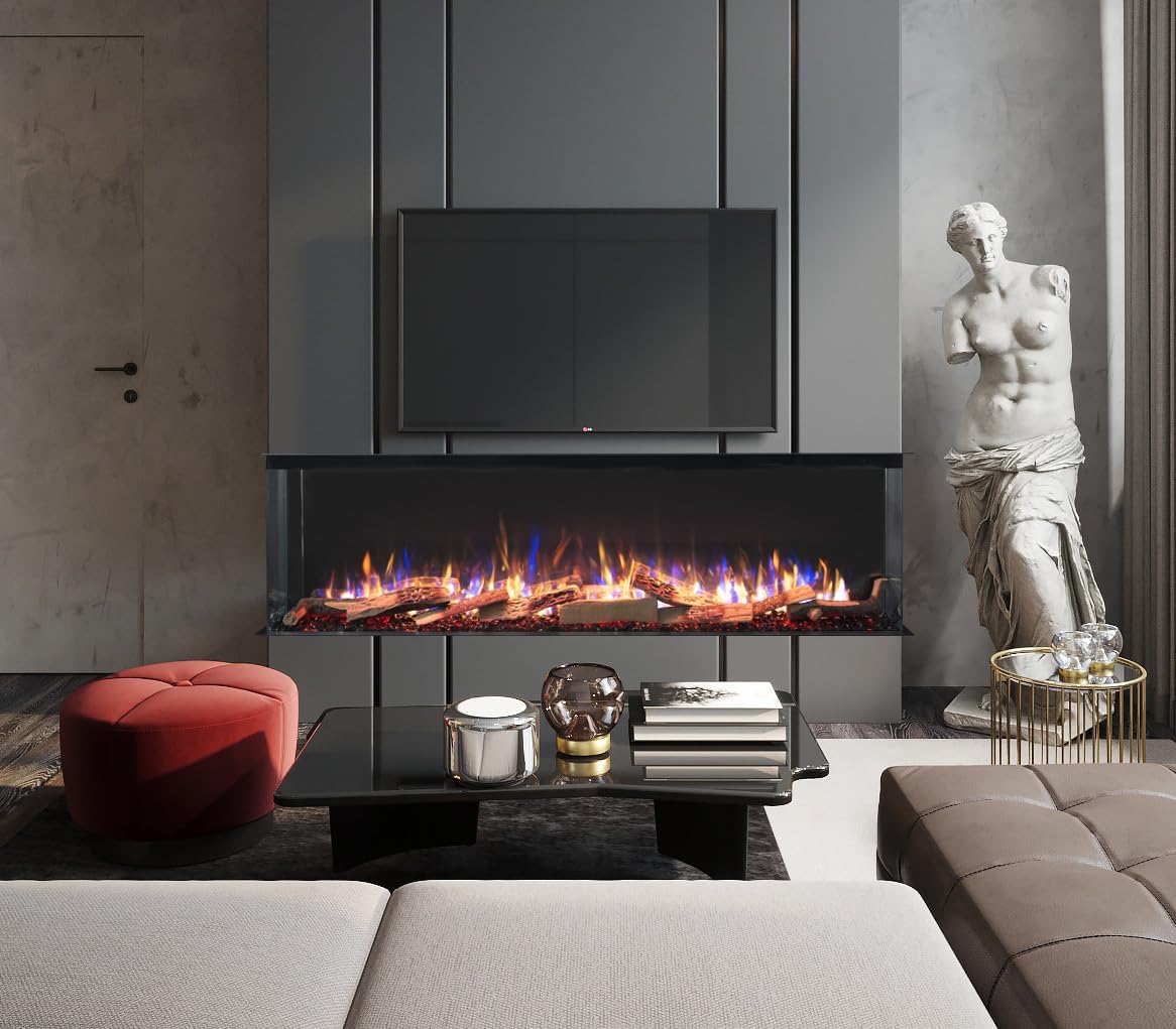 2025 TruFlame PREMIUM 80inch wide Media Wall 3 sided Built in Fireplace