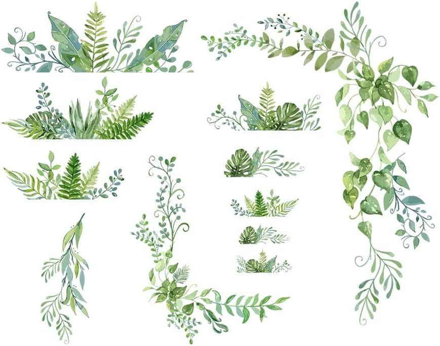 SUPERDANT Green Plants Wall Decals 2 Sheets/Set Vines Branches Leaves Wall Sticker Removable Vinyl Art Mural Decals for Living Room Bedroom Balcony Corridor Window TV Entrance Door Mirror Decor