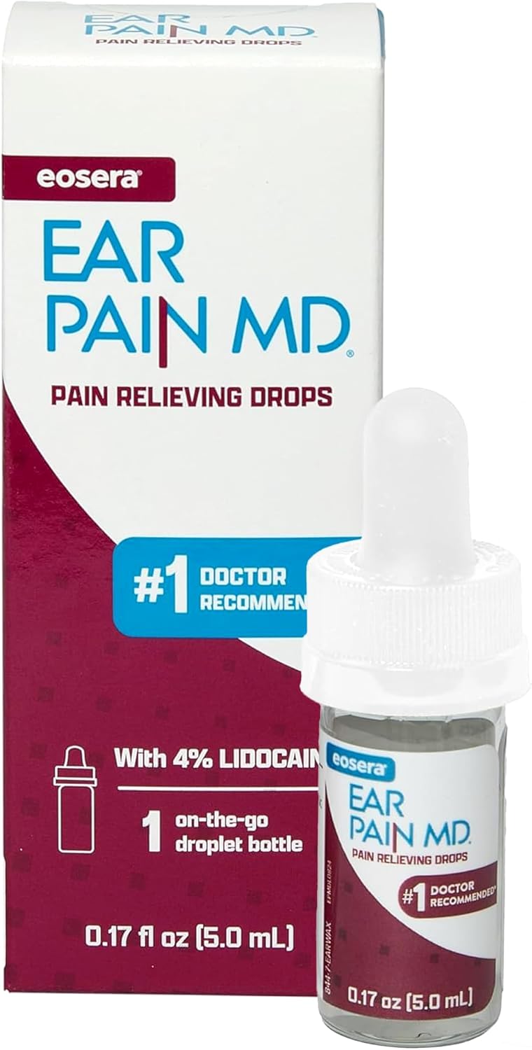 Eosera Ear Pain MD® - 4% Lidocaine Ear Drops for Maximum Strength Earache Pain Relief - Fast-Acting, Numbing Earache Treatment for Adults & Kids (5 mL)