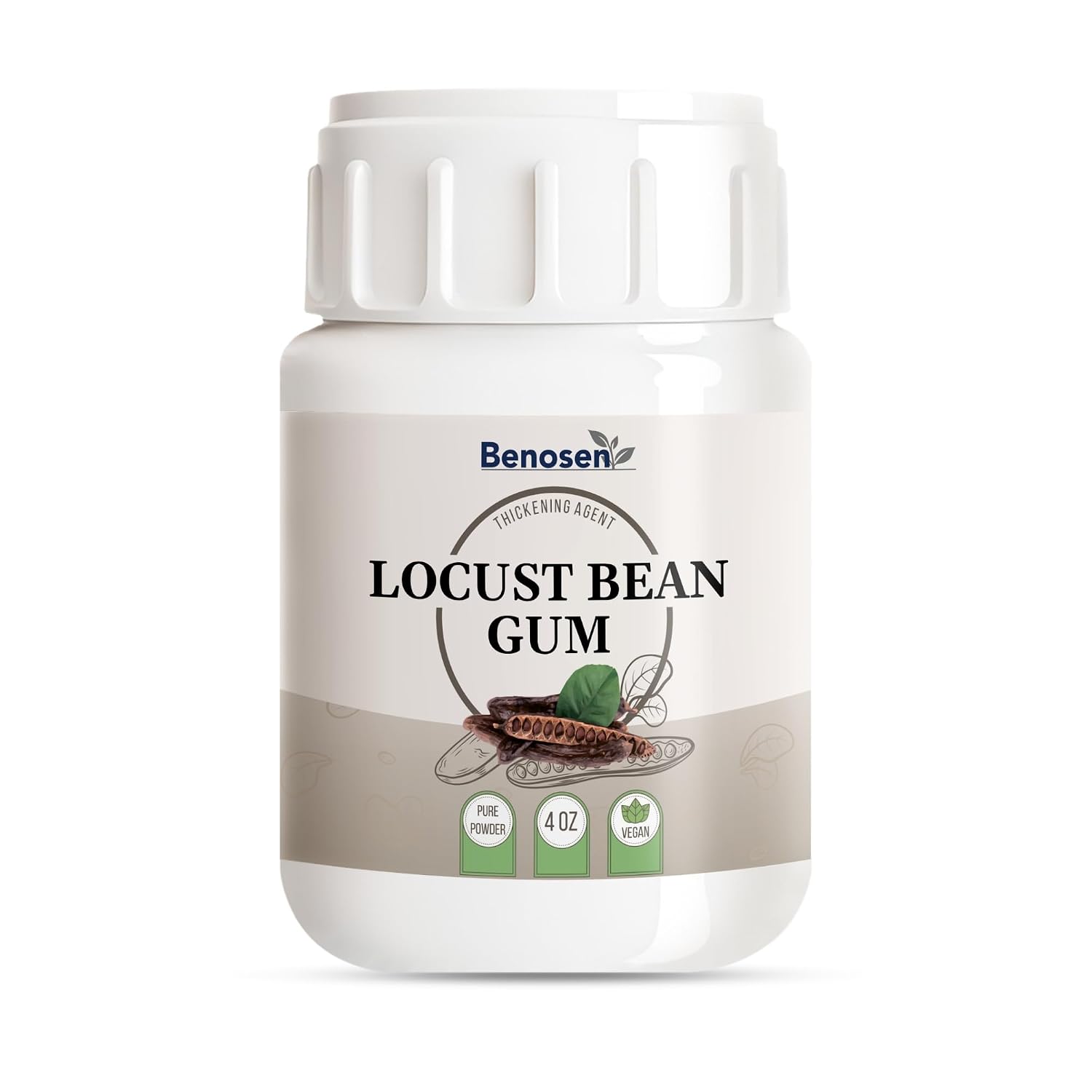 Locust Bean Gum Powder 4 oz – Carob Bean Gum by Benosen • Natural Food-Grade Thickener & Stabilizer for Ice Cream Gelato Sorbet Sauces Dairy & Gluten-Free Baking • Vegan • Pure Powder