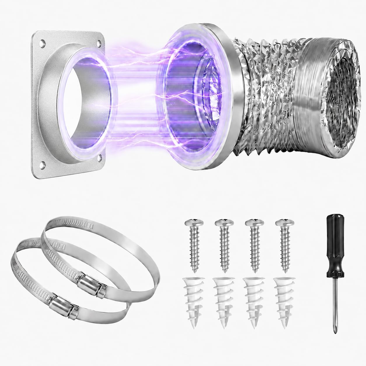 Magnetic Dryer Vent Connector Kit, 4-Inch Quick Connect with 3.3FT Hose | Airtight high-temp silicone seal, secure hold, space-saving wall adapter for tight laundry rooms and lint cleaning