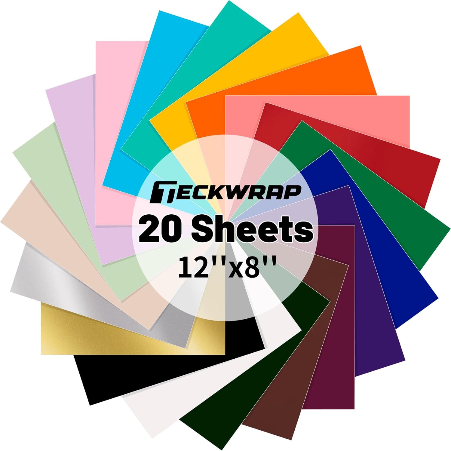 TECKWRAP HTV Vinyl Bundle 20 Sheets Heat Transfer Vinyl Bundle 12''x 8'' Iron on Vinyl Sheet for T-Shirts, Clothes, Hats, Bags and Other Textiles