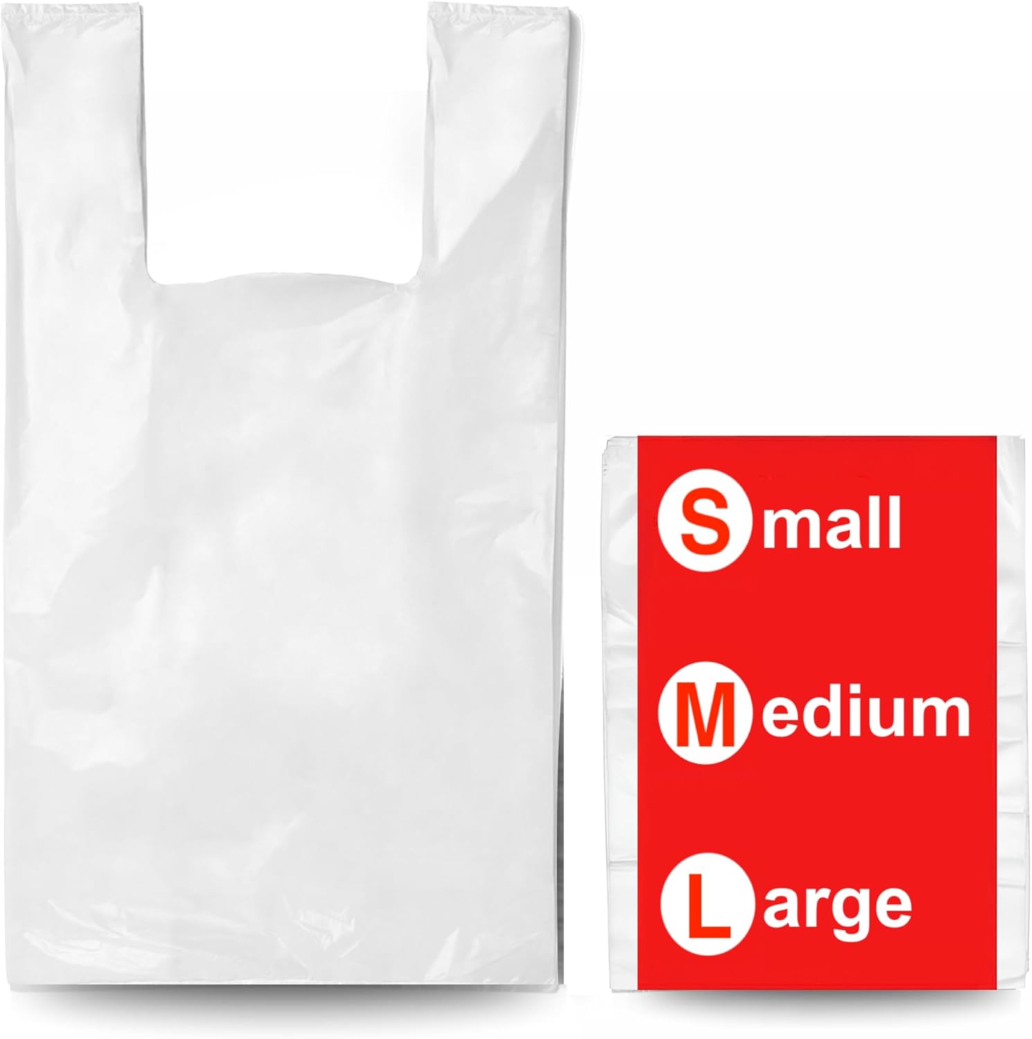 100 White Plastic Carrier Bags – Vest-Style with Handles for Groceries, Boutique Markets & Takeaways 13 x 19 x 23 Inch (Large)