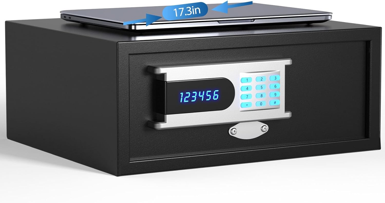 Hotel Safe Box (1.07 cu. ft.) with Audit Function, Administrator Password, College Dorm Safe with Silent Mode, LED, and Backlit Keyboard for Documents, Laptop Safe for IPhone, Smart Watch