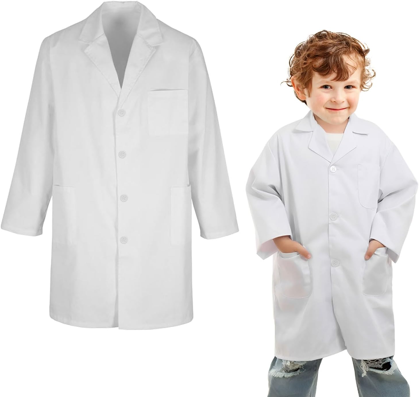 White Lab Coat for Kids, Scientist Costume Kids Doctor Costume, Unisex Cotton Kid Lab Coat, Kid Doctors Coat for Children Scientist Doctor Fancy Dress School Projects, Halloween Role Play (S Size)
