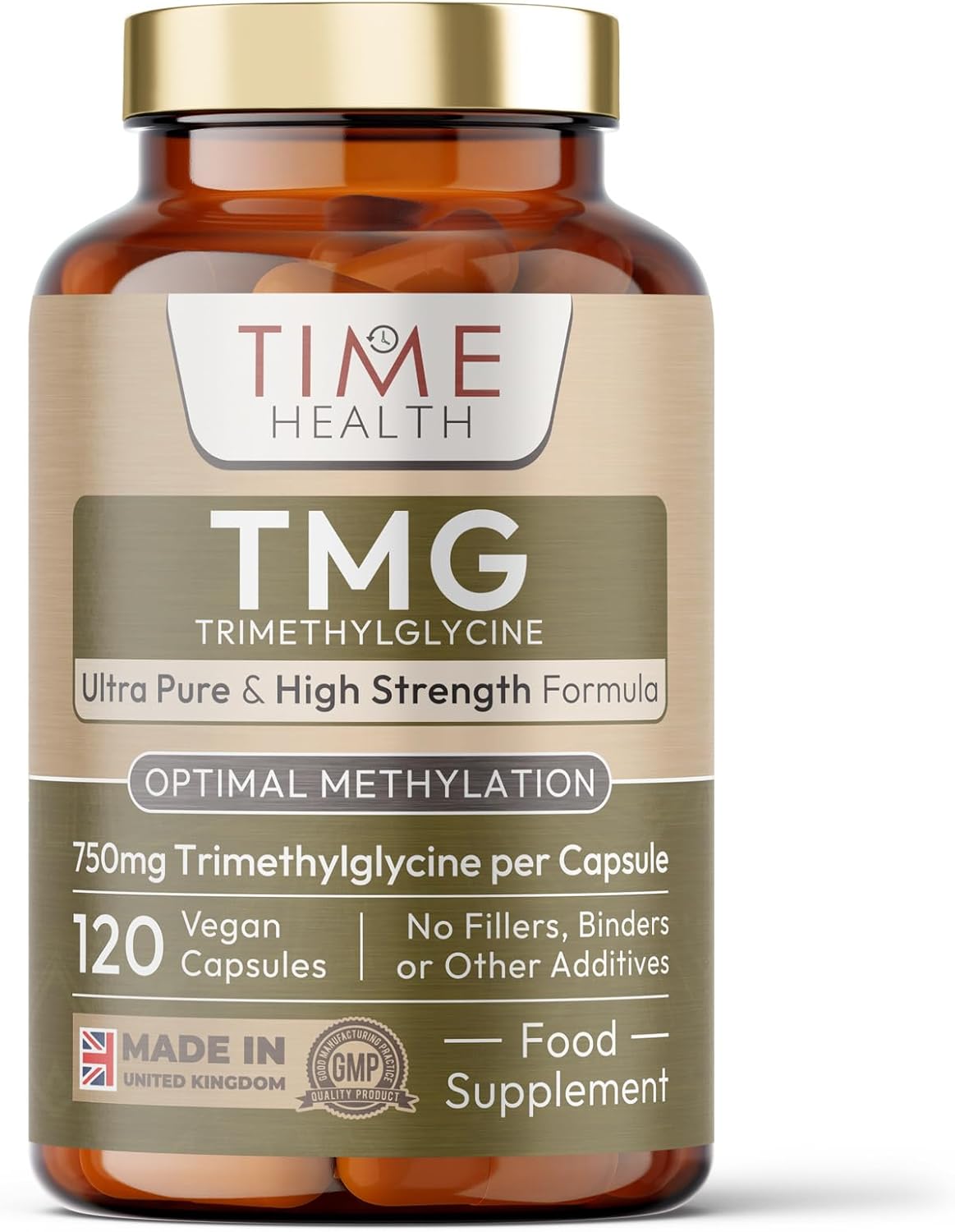 TMG (Trimethylglycine) - 120 x 750mg Capsules - for Optimal Methylation & Homocysteine Levels - Ultra Pure & High Strength - UK Made to GMP Standards - Pullulan