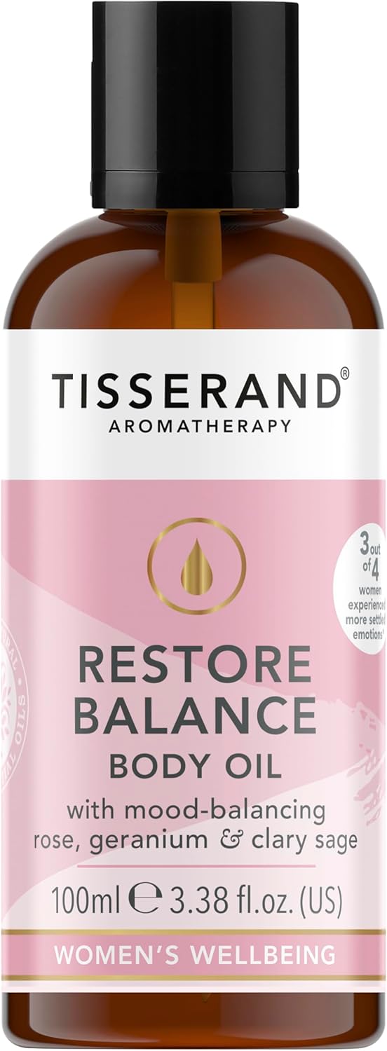 Tisserand Aromatherapy - Restore Balance Body Oil - Perimenopause, Menopause & Menstruation Support for Women - Rose, Clary Sage & Geranium - 100% Natural Essential Oils - 100ml