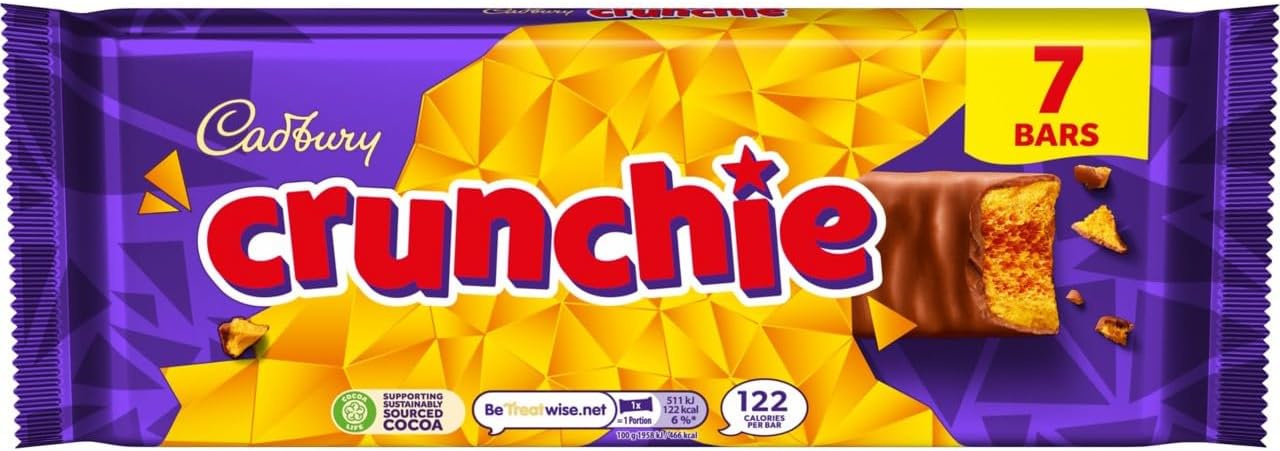 Cadbury Crunchie Milk Chocolate and Honeycomb Bars 26.1 g (Pack of 7 Bars)