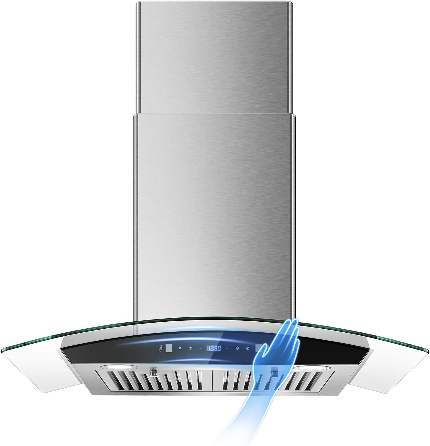 Range Hood 30 Inch, Tieasy Wall Mount Kitchen Hood with Ducted/Ductless Convertible Duct, Stainless Steel Chimney and Baffle Filters, Touch Control Fan Timer, LED Lights, 3 Speed Fan
