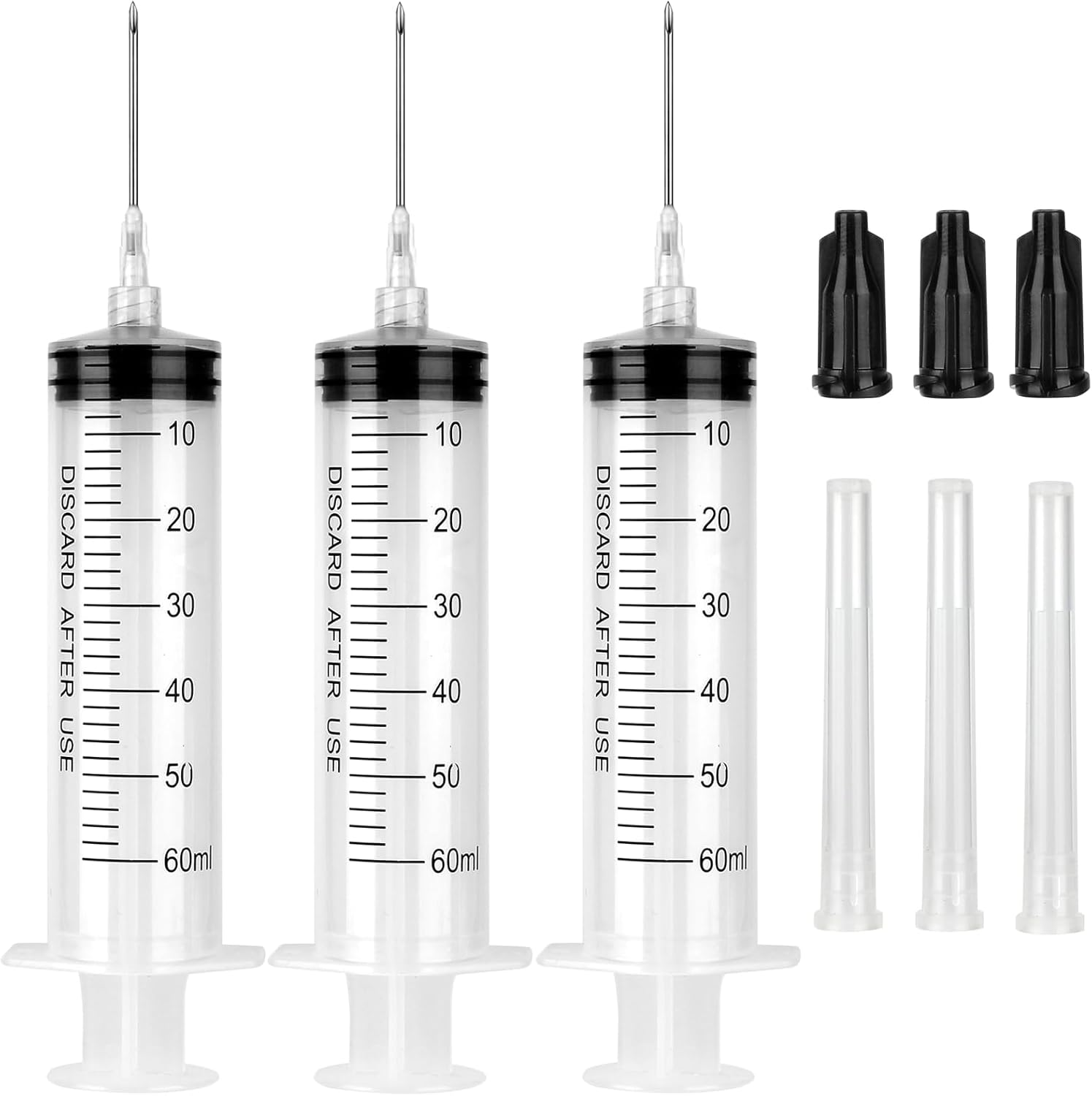 3 Pack 60ml Syringe with Needle 16G 1.5” and Cap, Luer Lock Syringes with Cap for Fluid Suction Injector, Drawing Oil, Fluid, Water, Lab