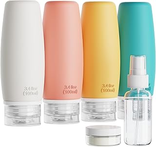 PACKISM TSA Approved Toiletry Bottles - 6 Pack Leak Proof 3.4oz Silicone Travel Bottles for Toiletries, Refillable Liquid Travel Accessories for Shampoo Conditioner Lotion Body Wash(BPA Free)