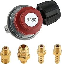 0-20 PSI Adjustable High Pressure Propane Regulator Valve Kit, QCC1/Type1 Regulator Valve Kit with 1/8" NPT Male to 1/4" & 3/8" Male Flare Fitting, 1/4" & 5/16" Hose Barb Connector