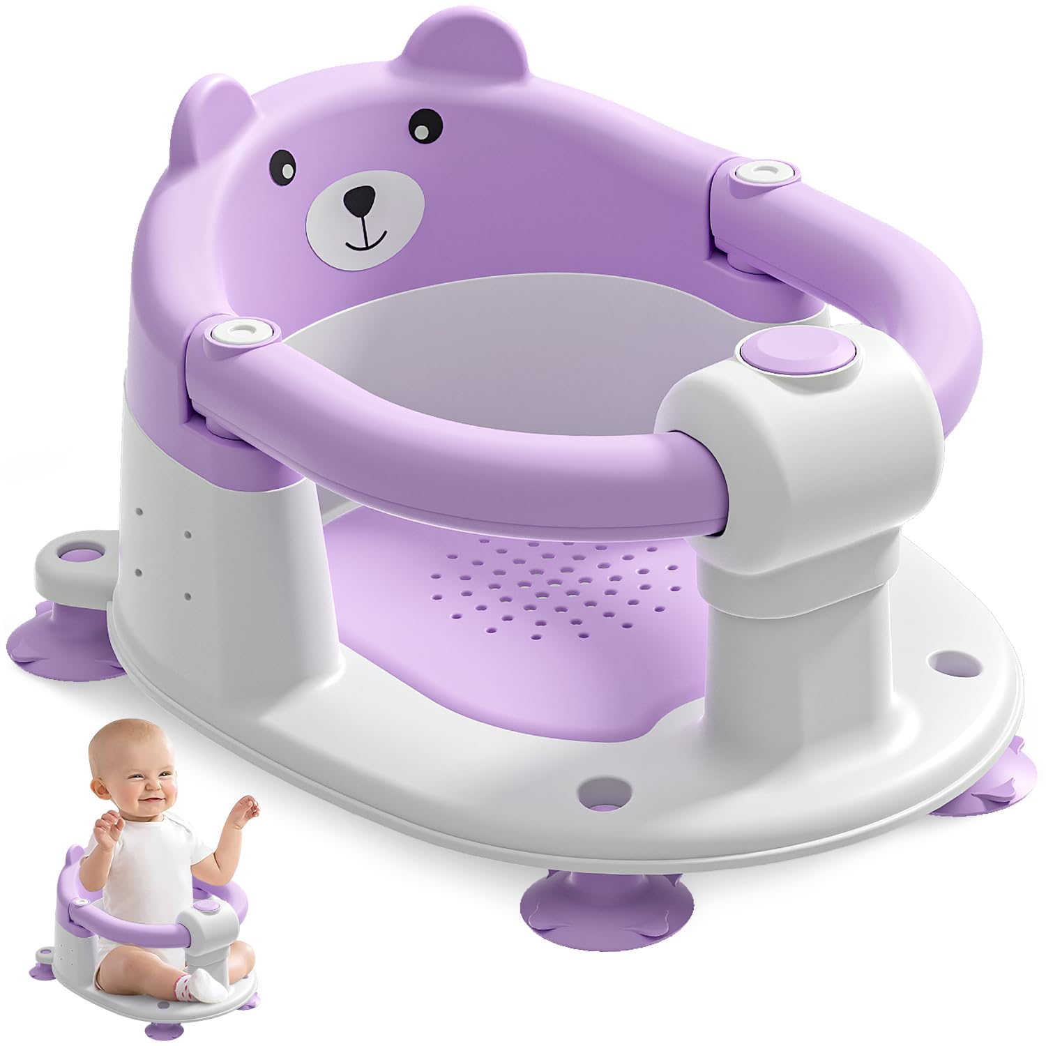 Baby Bath Seat for Babies 6 Months & up, Non-Slip Toddler Bath Seats for Babies Sitting Up, Safe Infant & Newborn Bathtub Chair with 4 Suction Cups & Soft Cushion for Shower,Lavender