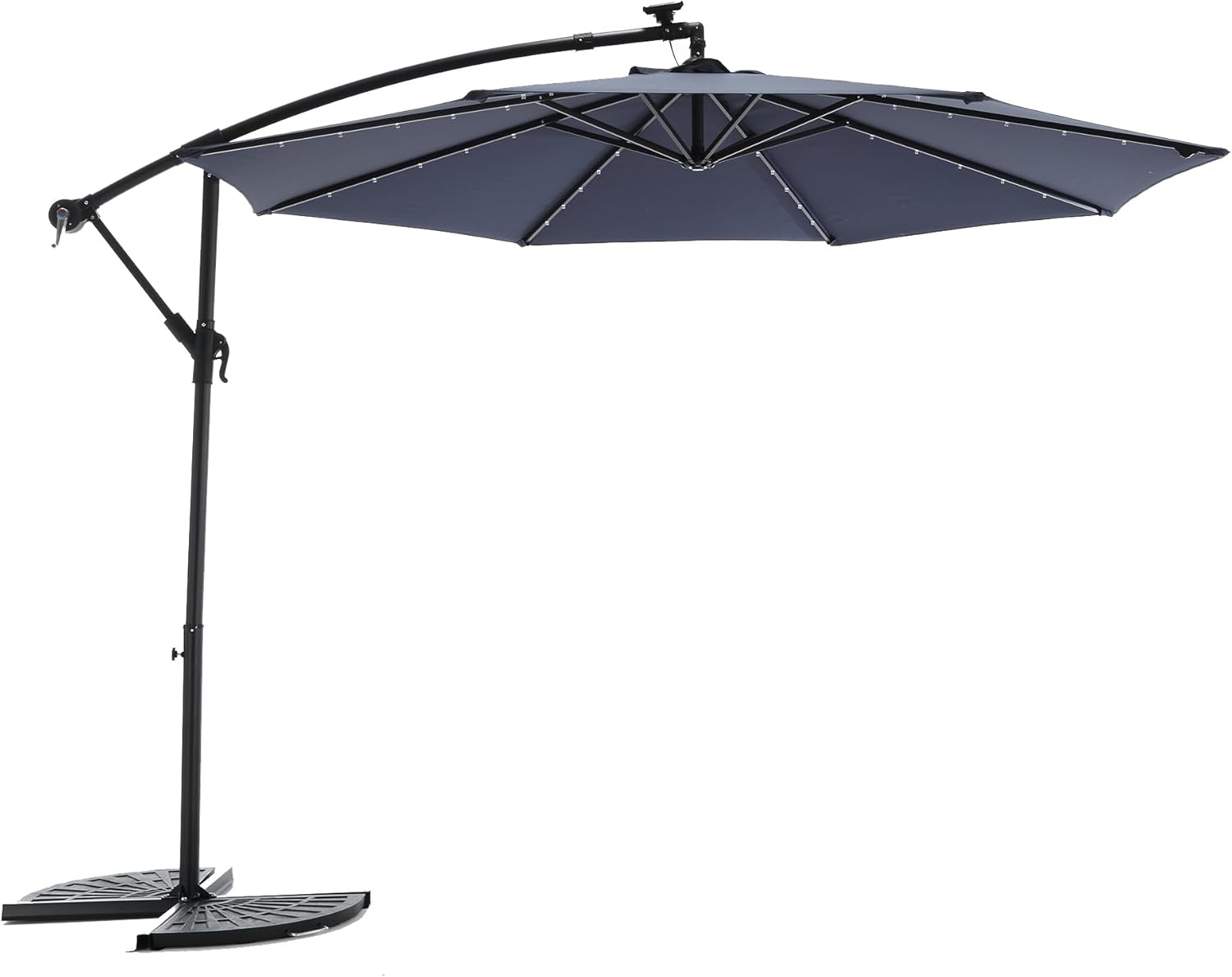 10 ft Outdoor Cantilever Offset Patio Umbrella with Base Included & Solar Lights, Heavy Duty Market Umbrella Waterproof, Umbrella for Patio Backyard Balcony Deck Pool