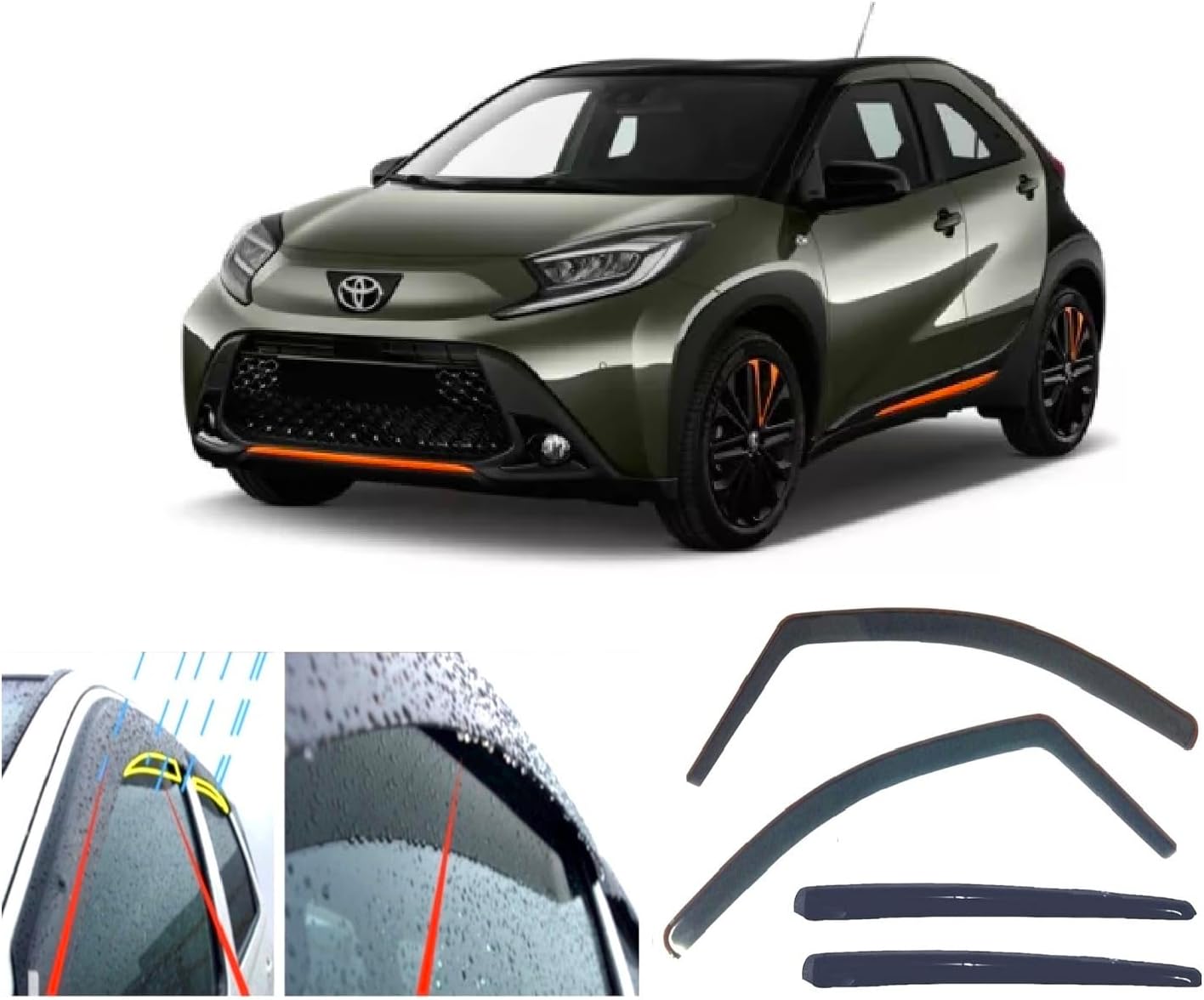 AC WOW 2x Rain Guards Wind Deflectors for TOYOTA Aygo X 2022 2023 2024 2025 2026