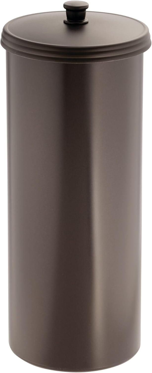iDesign Freestanding Toilet Paper Canister with Lid for 3 Extra Rolls, Bronze, Made in USA