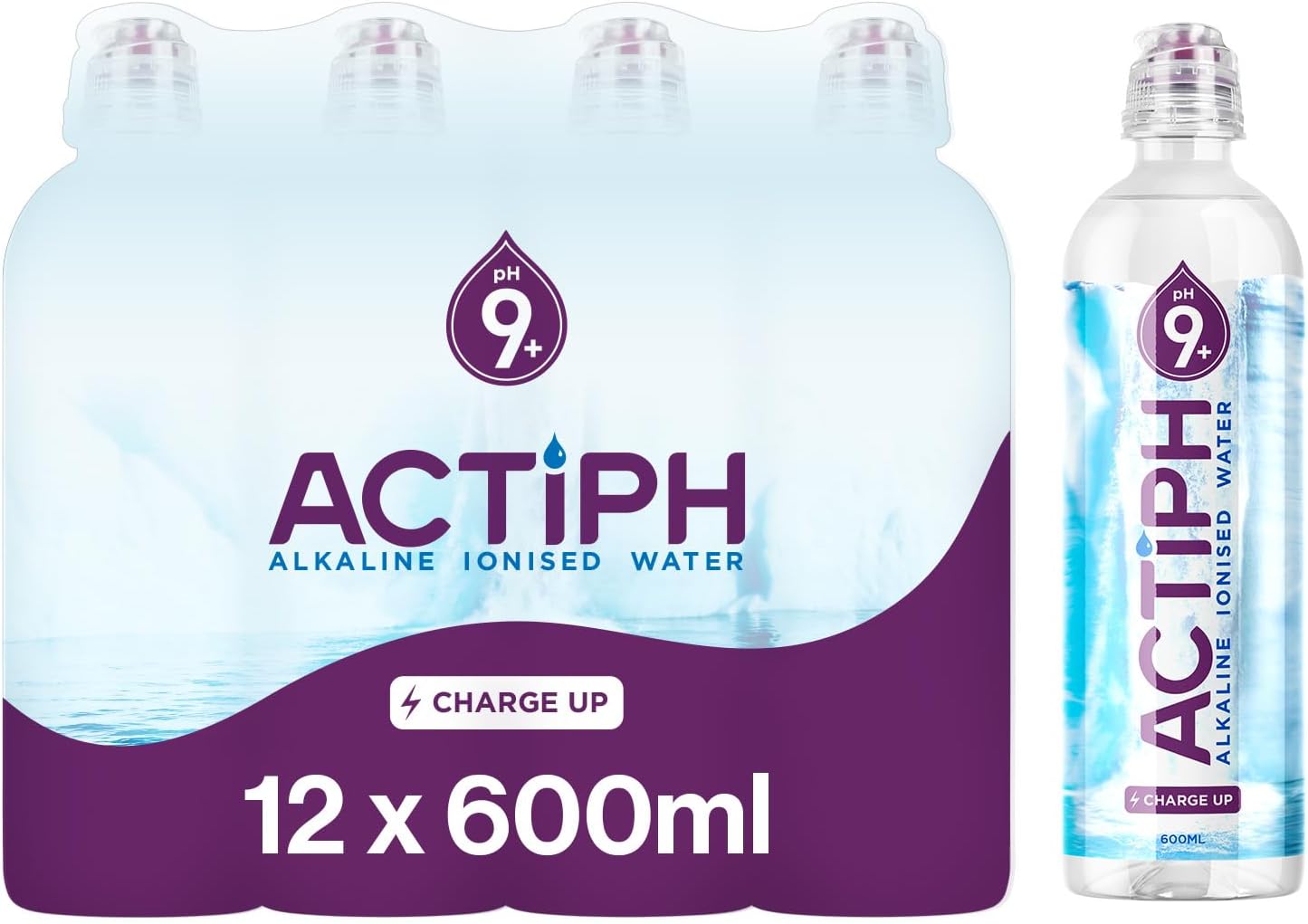 Alkaline Ionised Spring Water pH9+ (12x 600ml) Purified with Electrolytes Clean and Smooth Taste ACTIPH Water