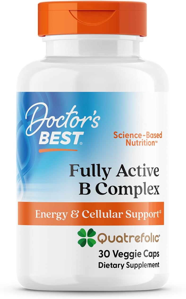 Doctor's Best Fully Active Vitamin B Complex Supplement for Men & Women - Super Complex with Methylated B12 & Folate, B6, Biotin, Pantothenic Acid, & More, Energy Support Caps - 30 Veggie Capsules