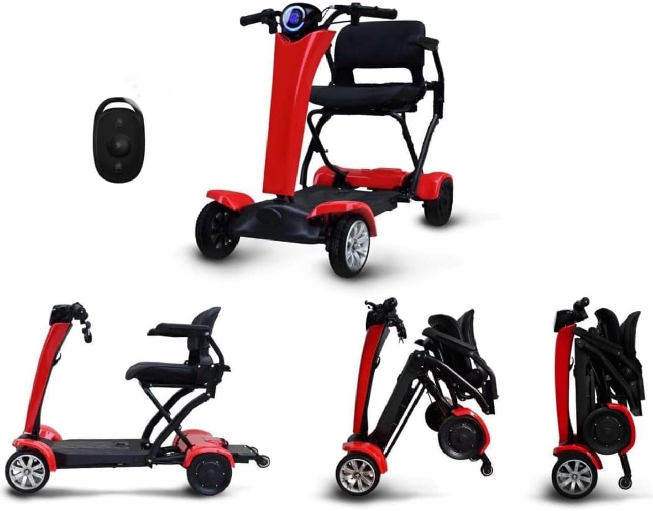 Automatic Folding Mobility Scooter Auto Folding Electric Portable Travel Scooter Mobility Chair 250W Dual Motor Flip Up Arm Rest 20 KM Removable Battery Four Wheel Suspension Remote Control New