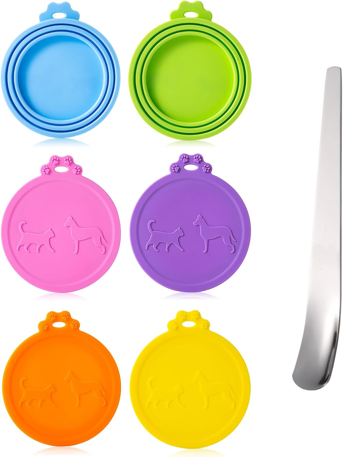 6Pack Pet Food Can Cover Lids with Stainless Steel Spoon for Cat Dog Canned Food Universal 1 Fits 3 Size Cat Can Covers Lids