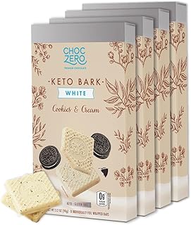 ChocZero Cookies & Cream Keto Bark, White Chocolate Candy Bar, Gluten Free, Low Carb, No Added Sugar, 3.2 Ounce (Pack of 4)
