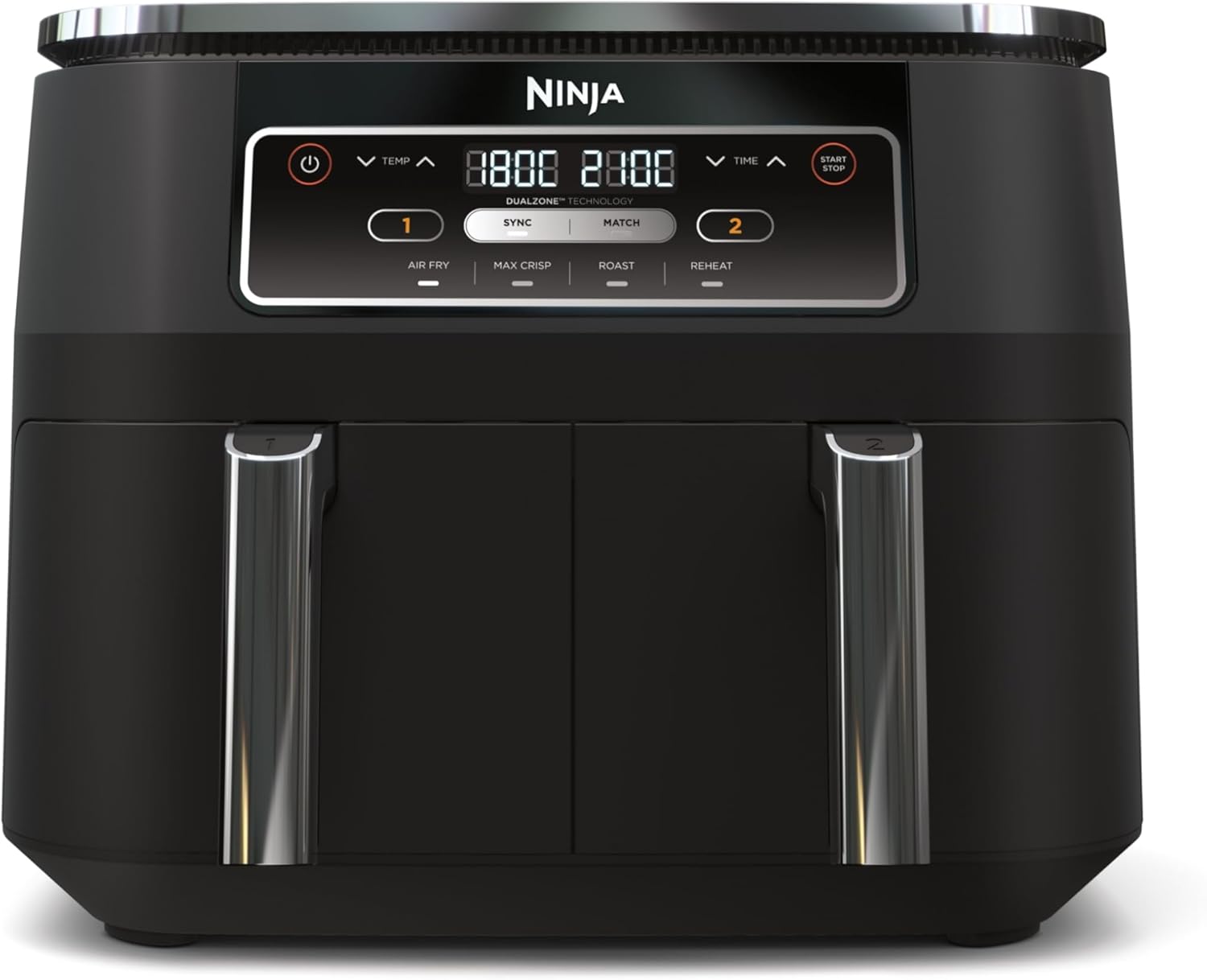 Ninja Foodi Dual Zone Digital Air Fryer, 2 Drawers, 7.6L, 4-in-1, Uses No Oil, Air Fry, Max Crisp, Roast, Reheat, Non-Stick, Dishwasher Safe Baskets and Crisper Plates, Black AF200UK