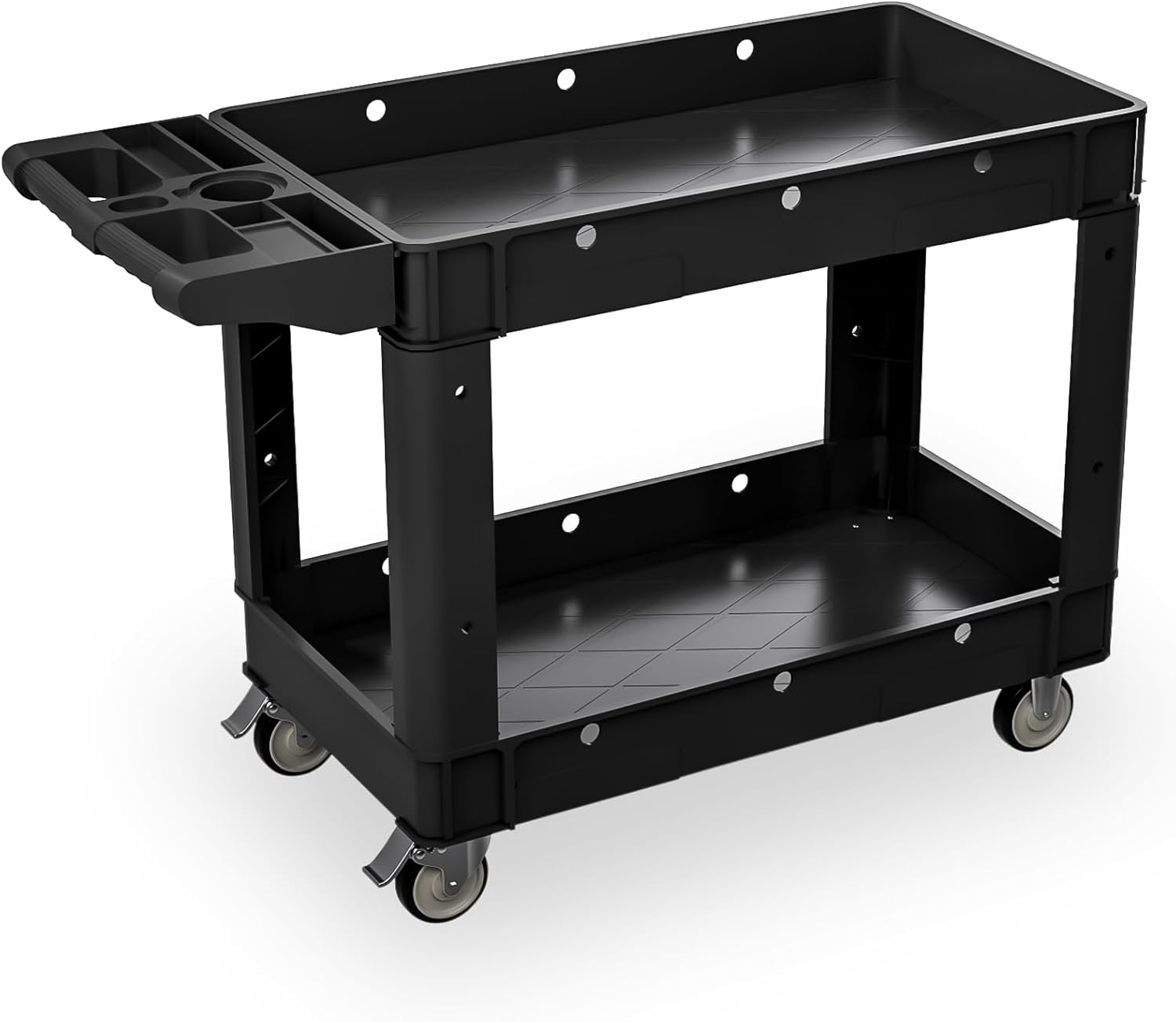 Commercial Grade 2 Shelf Utility Cart with Wheels - Rolling Tool Trolley, Heavy Duty Service Push Cart for Business Warehouse Office Restaurants Ecommerce Garage