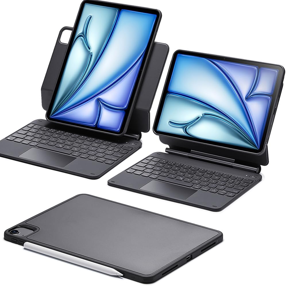 ESR iPad Air 11 Inch Case with Keyboard (M3/M2, 2025/2024) & iPad Pro 11/Air 5th/4th Gen Keyboard, Easy-Set Magnetic Stand, Portrait/Raised Modes, with Removable Protective Case, Black