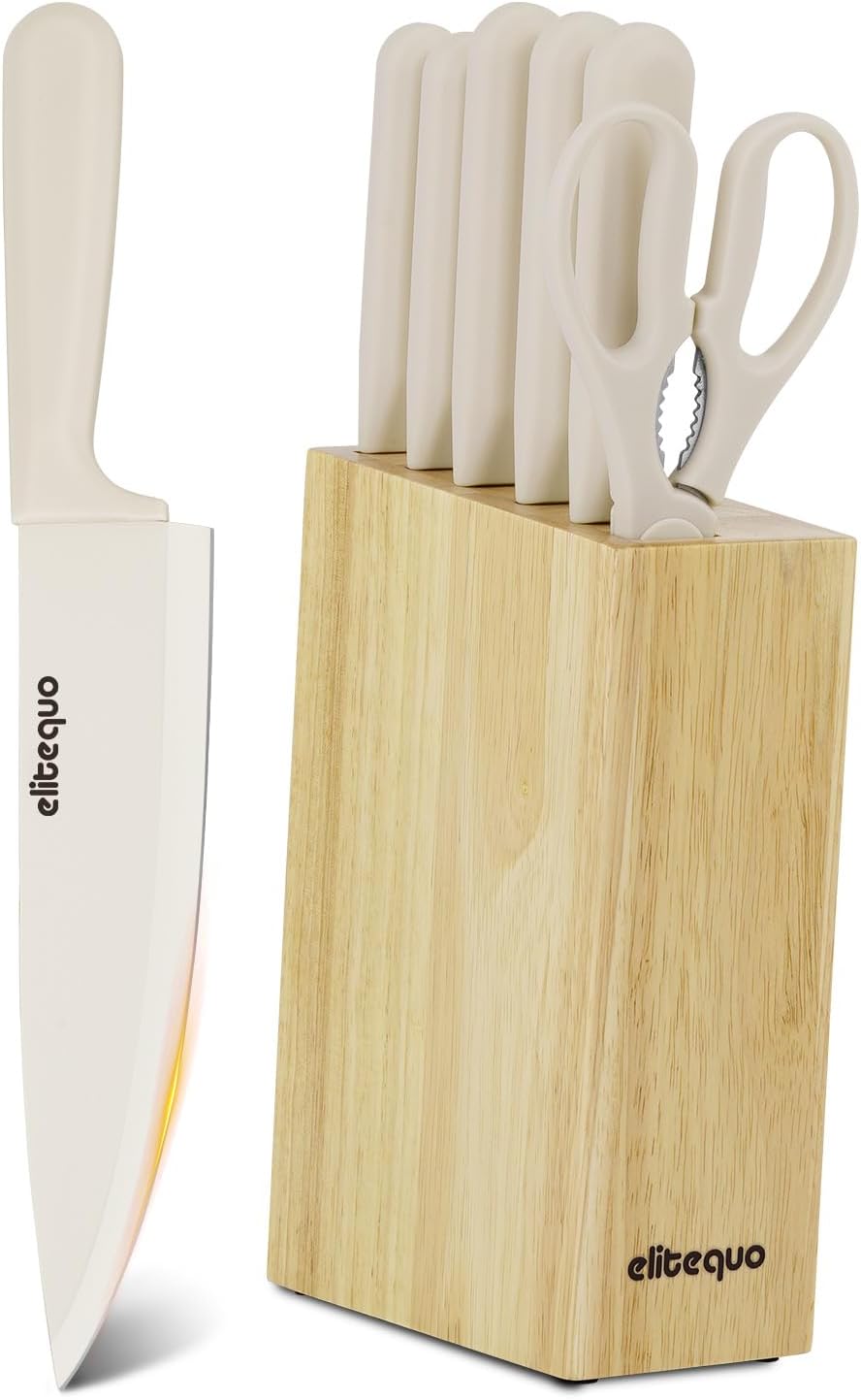 8 Piece Kitchen Knife Block Set with Sharpener,Dishwasher Safe,German Stainless Steel Knife Block Set