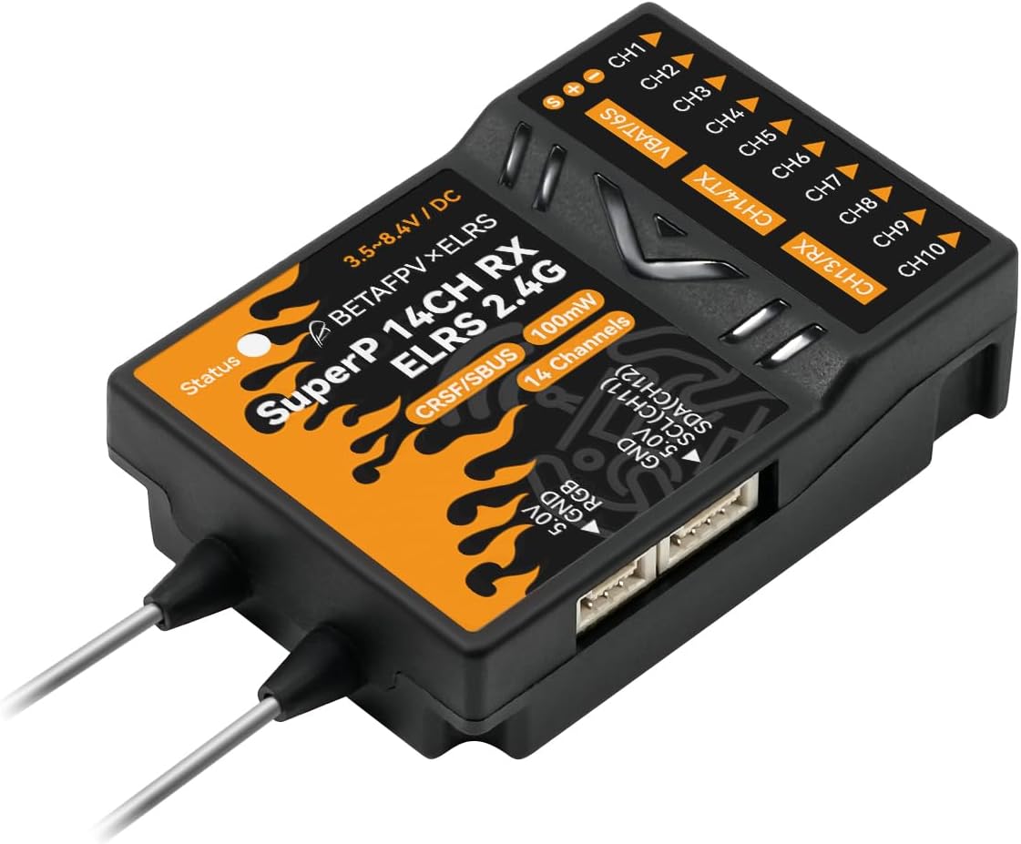 BETAFPV SuperP 14CH Diversity Receiver with TCXO, 2 Antennas, Dual RX Chains Support Long Range Flying Aerial Photography FPV Freestyle Tricks, for Fixed-Wing Helicopter RC Cars Boats - ELRS 2.4G