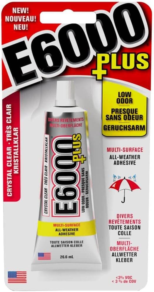 Eclectic Products inc. E6000 Plus Multi-Purpose Clear Strong Glue, Waterproof and Paintable, Strong Flexible Craft Adhesive for Wood, Glass, Fabric, Ceramic, Metal and More, 26.6ml