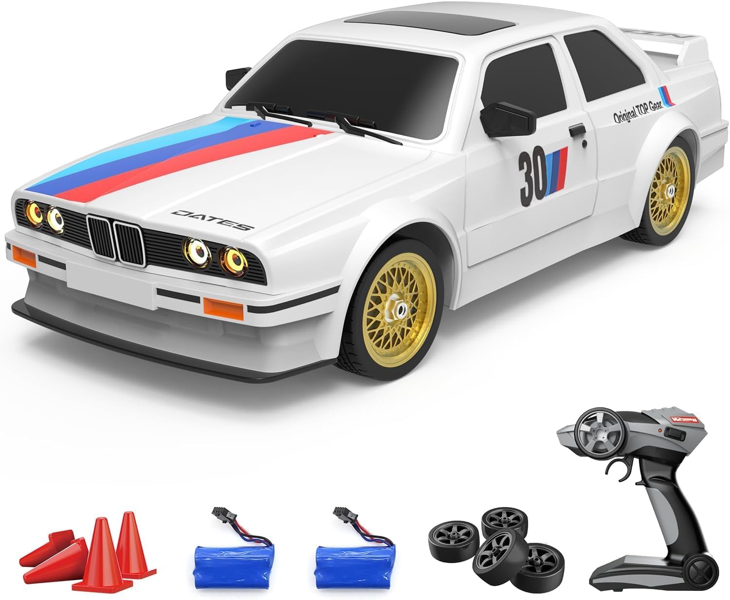 Remote Control Car 1/16 Scale RC Drift Car 2.4GHz 4WD High Speed 30+KM/H Classic Vehicle with LED Lights Drifting Tires Racing Vehicle Toys Gifts for Adults Boys, 2 Batteries