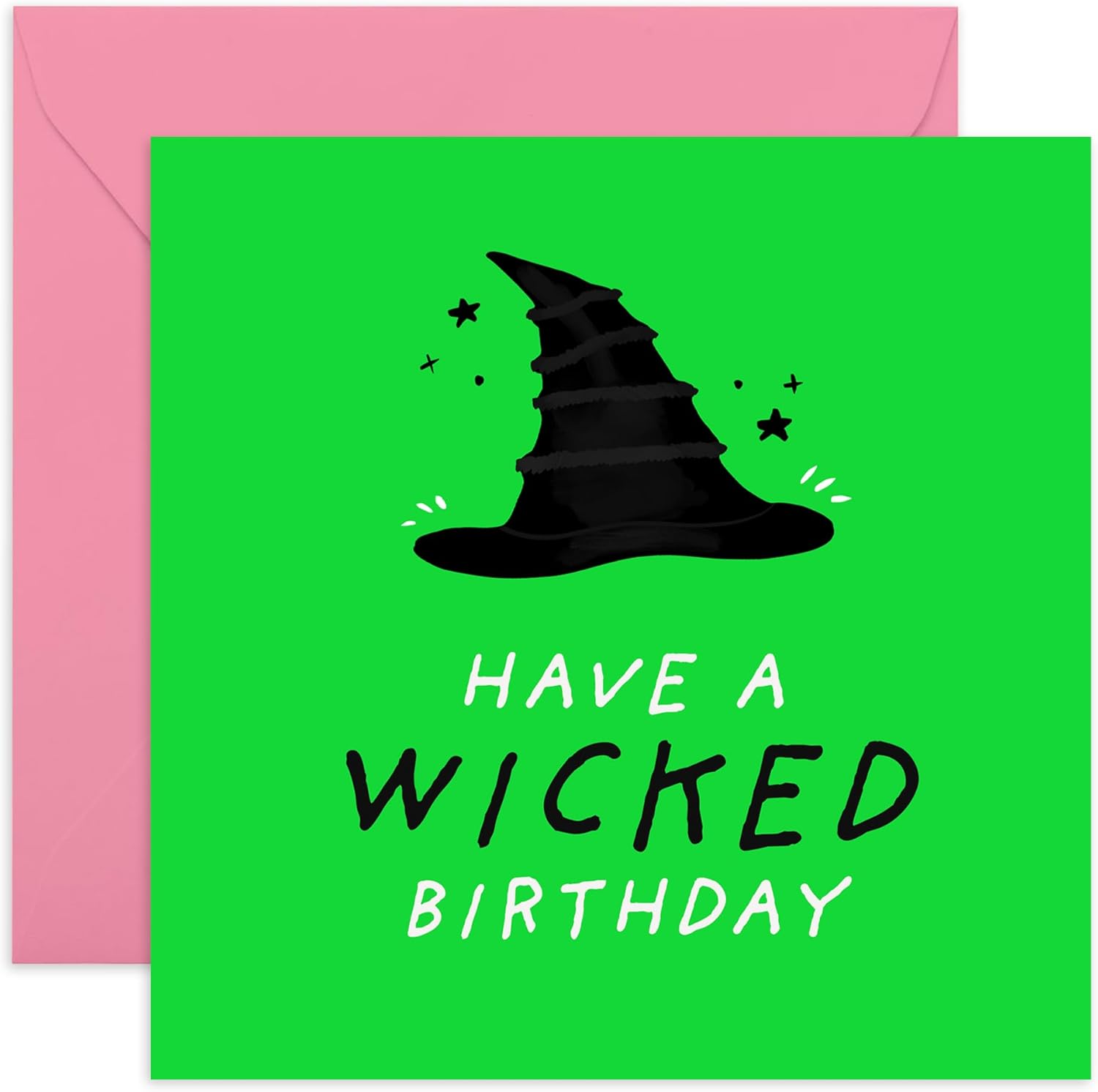 Wicked Birthday Card - Fun Witch Hat Design - Halloween Birthday Card for Friends, BFF, Bestie, Family, Him or Her - Magical Green Theme - Comes with Fun Stickers