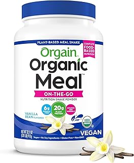 Orgain Organic Meal, Vegan Meal Replacement Protein Powder, Vanilla Bean - 20g Plant Based Protein, 6g Prebiotic Fiber, Fruits, Vegetables & Greens, Gluten Free, Shakes & Smoothies, 2.01lb