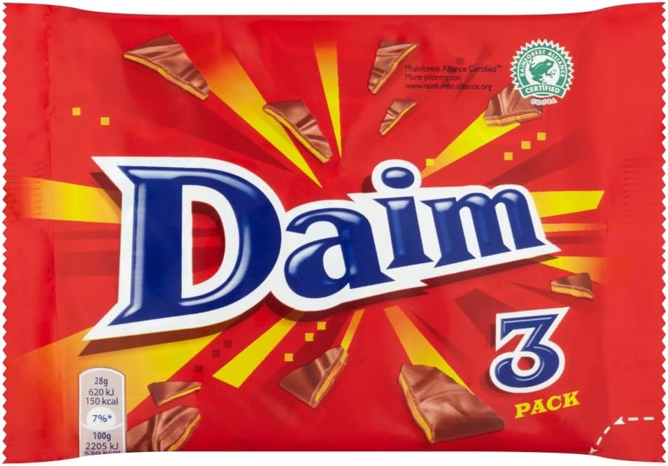 Daim Chocolate Bar Multipack, Crunchy Almond Caramel Covered in Milk Chocolate, Multipack of 3 x 28 g (Pack of 1)