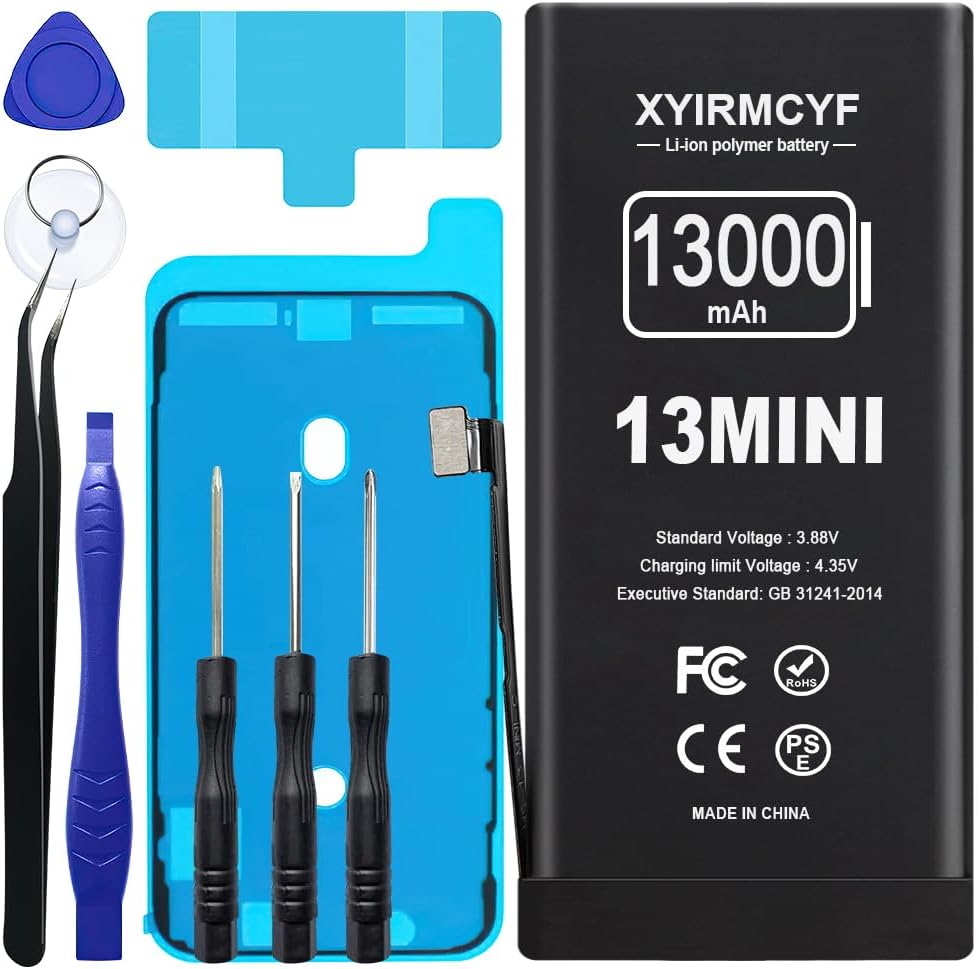 13000mAh Super Capacity Battery Compatible with iPhone 13 Mini, 0 Cycle Li-Polymer Replacement Battery for iPhone 13 Mini, with Professional Repair Tool Kit