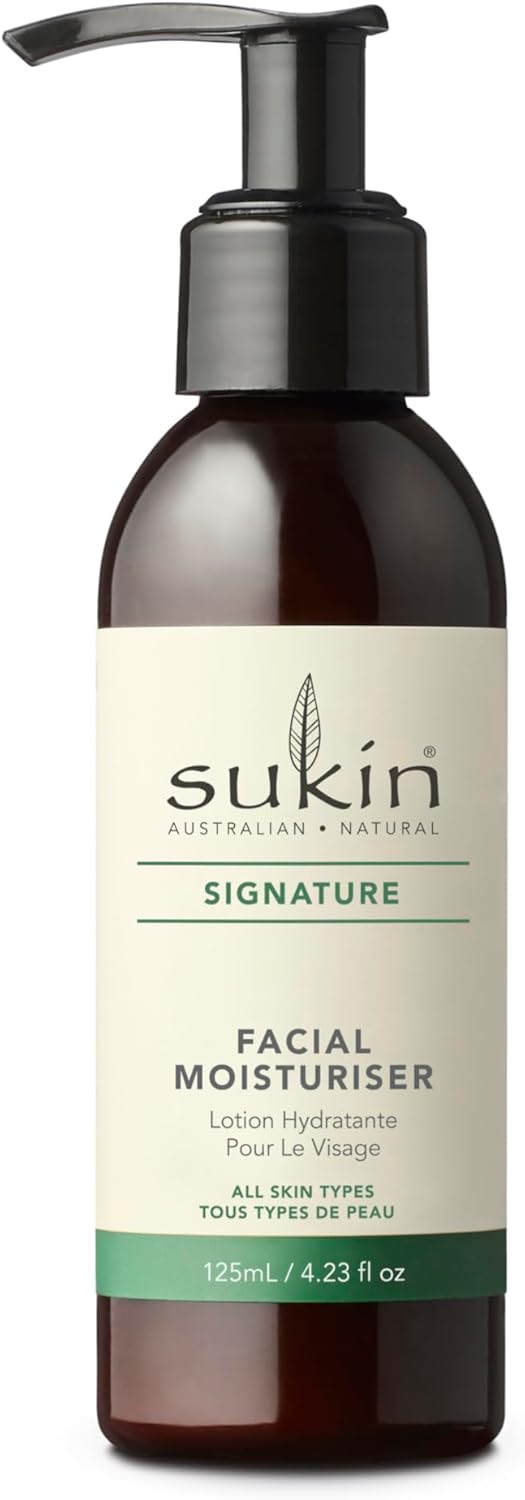 Sukin Signature Facial Moisturiser 125ml - with Vitamin E; Cruelty Free & Vegan Friendly - Nourishes, Softens & Protects the Skin’s Moisture Barrier.
