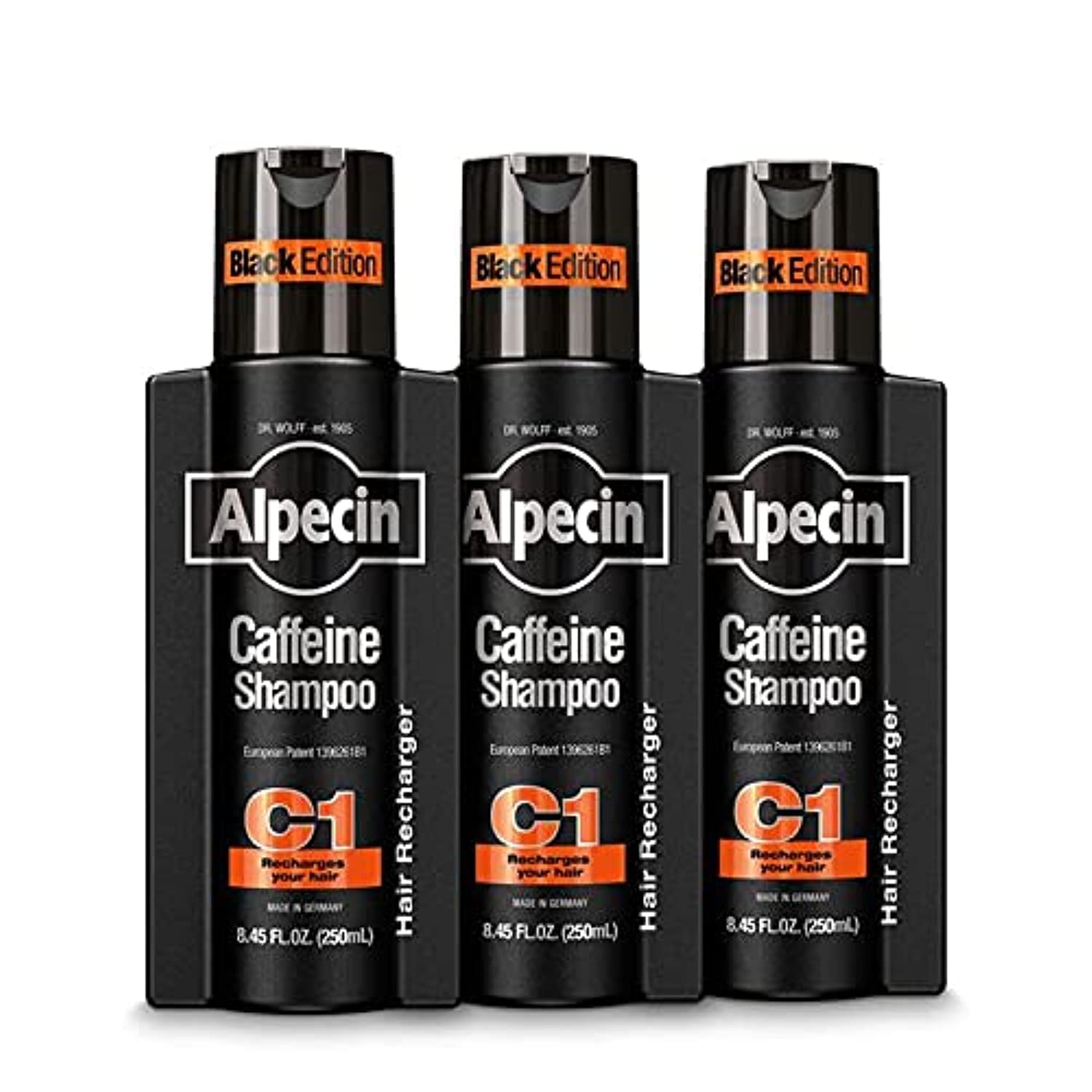 Alpecin Caffeine Shampoo C1 Black Edition with Bold Fragrance 8.45 oz (Pack of 3) I Hair Performance Enhancer Promotes Natural Hair Growth and Thickness I Energizes Scalp