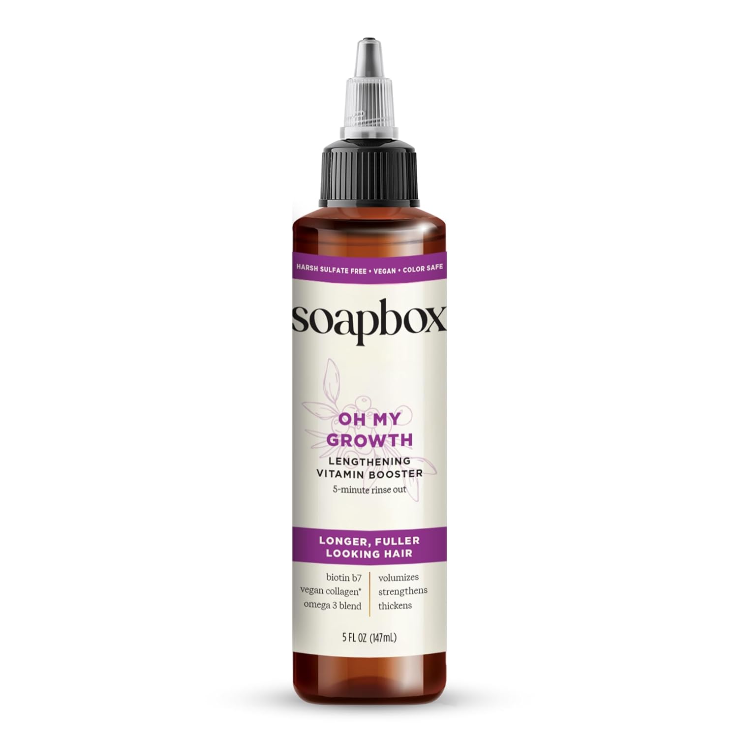 Soapbox Oh My Growth, Lengthening Vitamin Booster Treatment for All Hair Types with Biotin, Vegan Collagen & Vitamins A & C, Paraben & Cruelty Free, For Thicker, Fuller Hair for Men & Women (5 oz)