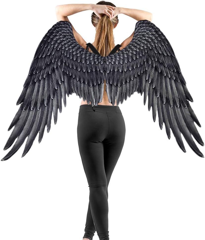 SASKATE Halloween 3D Angel Wings, Halloween Costume Accessory Fairy Wings Non-Woven Halloween Party Carnival Cosplay Wings for Adult-Black