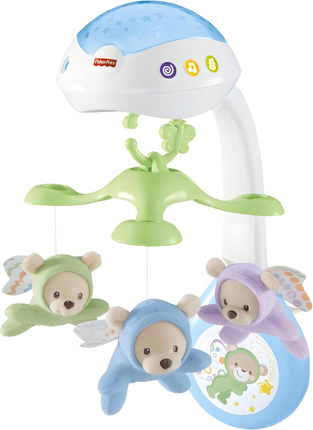 Fisher-Price Butterfly Dreams 3-in-1 Projection Mobile - Soothing Baby Sleep Aid with 3 Audio Modes and Plush Bears, Musical Cot Mobile, Tabletop Projector and Stroller Toy, Newborn Baby Toys, CDN41