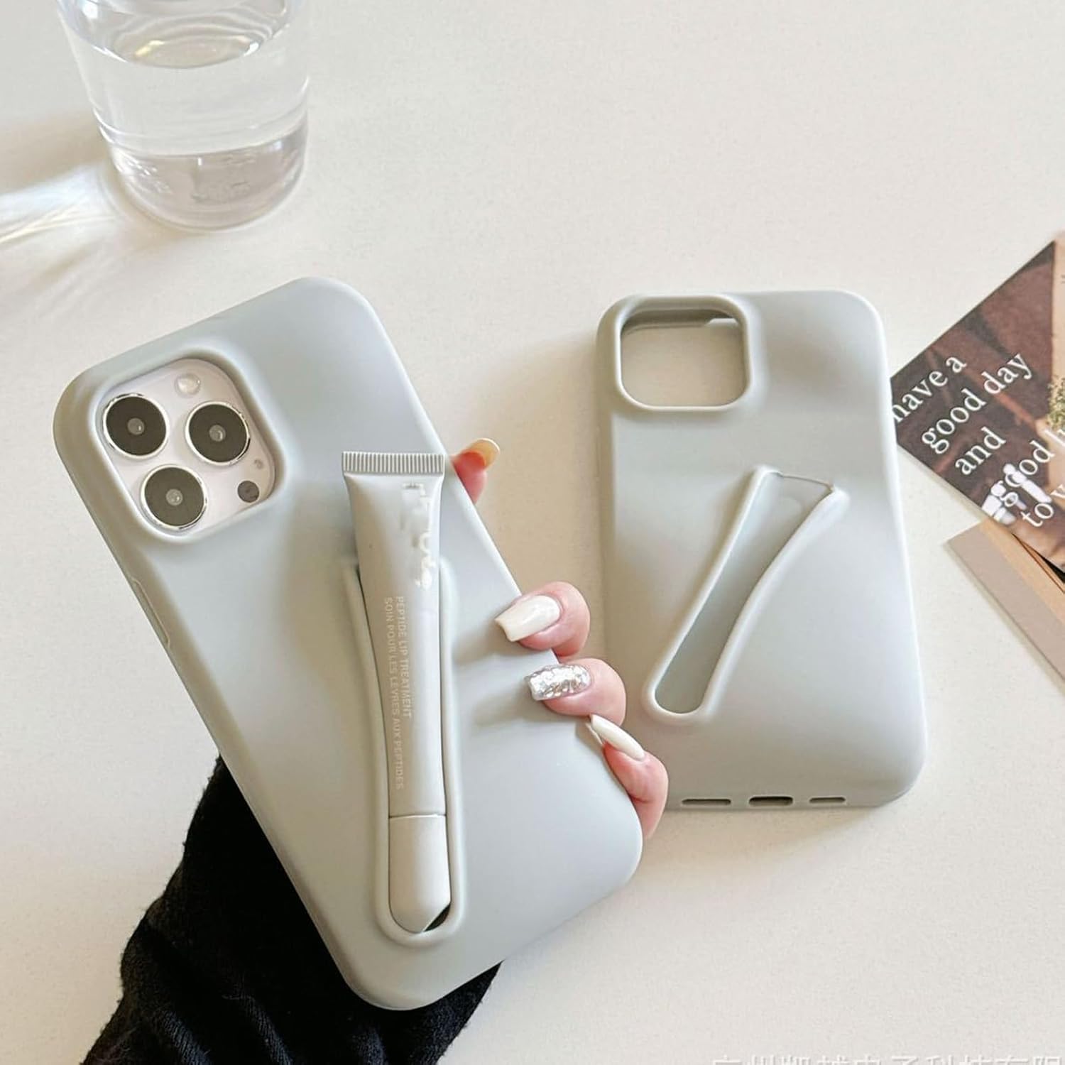 Lip Gloss Phone Case Cute for iPhone 13/14 for Women Girls Protective Silicone Shockproof Slim Funny Stylish Phone Case Compatible with iPhone 13/14(Light Gray)